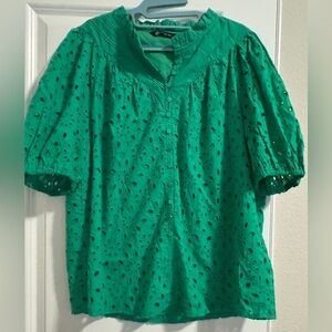 Green Eyelet Women's Top